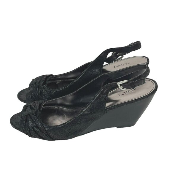 Alfani Raina Black Leather Slingbacks Peep-Toe Wedge Heel Sz. 9.5 - Picture 5 of 8